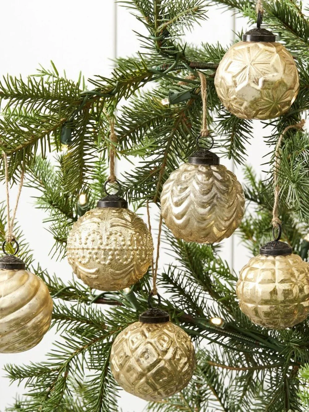 Mercury Glass Adorned Ornament Set Gold